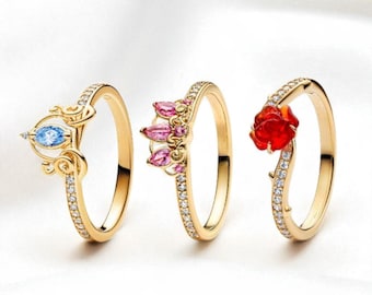 Juego de tres anillos de princesa, anillos elegantes para mujer, regalo perfecto para ella