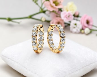 Gold Hoop Earrings, Crystal Eternity Hoops, Small Pavé Huggie Earrings, Minimalist Gold Jewellery Gift for Her, Sparkling Everyday Earrings
