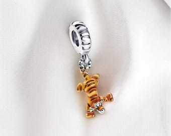 Playful Winnie The Pooh Charm Bracelet, Cute Tigger Charm For Bracelet, Fits Pandora Bracelet, Silver Pendant, Gift For Sister