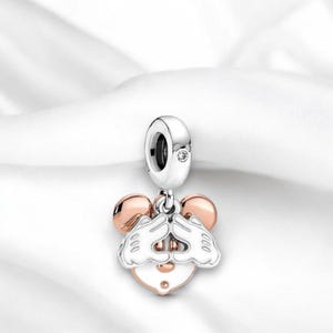 Mickey Mouse Charm, Dangle Mickey Bracelet Charm, Rose Gold & Silver Mickey Mouse Charm, Two Tone Pendant, Fits On Pandora Bracelet