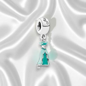 Princess Dress Charm, Silver Jasmine Dress Charm For Bracelet, Cute Enamel Ballgown Pendant, Fits On Pandora Bracelet, Gift For Her