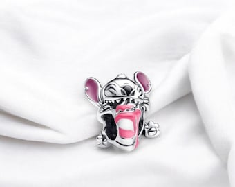 Cute Stitch Cake Charm For Bracelet, Birthday Charm, Silver Lilo Charm, Fits On Pandora Bracelet, Lilo & Stitch Charm, Alien Charm