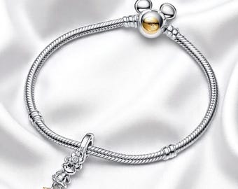 Two Tone Minnie Mouse Charm, Lab Grown Diamond Pendant, Minnie Charm, Fits On Pandora Bracelet, Mouse Charm, Animal Charm, Gift For Her