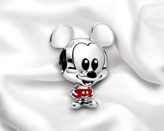 Adorabile ciondolo di Topolino, ciondolo in argento, gioielli di Topolino, compatibile con bracciale Pandora, gioielli con animali, regalo per lei