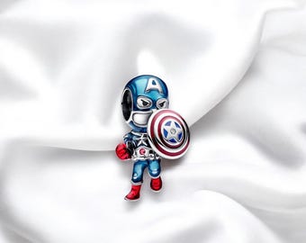 Cute Captain America Charm for Bracelet, Stylish Blue Enamel Superhero Charm, Jewellery Gift, Fits On Pandora Bracelet, Gift For Her