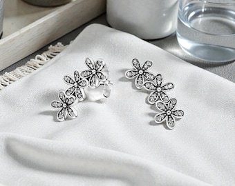 Flower Stud Earrings, Floral Stud Earrings for Women, Sterling Silver Flower Earrings, Floral Stud Earrings, Everyday Earrings Gift for Her