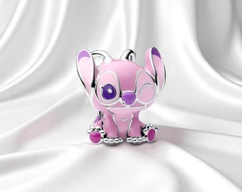 Silver Stitch Charm For Bracelet, Stitch Angel Charm For Bracelet, Fits On Pandora Bracelet, Purple Enamel Bracelet Charm,  Jewellery Gift