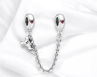 Bonita cadena colgante de Mickey Mouse con clip, dije de cadena de seguridad único para pulsera, compatible con pulseras Pandora, joyería delicada, regalos de Mickey