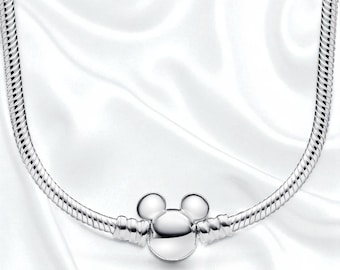 Lindo collar de cadena de serpiente de Mickey Mouse, joya elegante para mujer, regalo perfecto para ella, compatible con dijes Pandora.