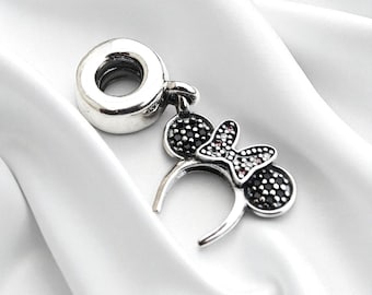 Zawieszka na głowę z Myszką Minnie, srebrny wisiorek ze srebra próby 925, uroczy prezent dla niej, biżuteria inspirowana kreskówką, pasuje do bransoletki Pandora