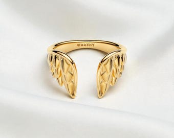 Thor Wings Open Ring, 14k Gold Plated Adjustable Jewellery, Unique Gift for Fans