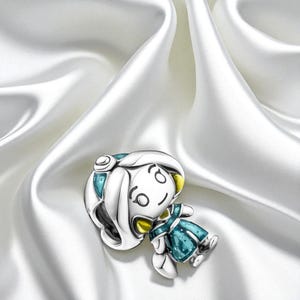 Sterling Silver Jasmine Charm, Cute Silver Princess Charm Bracelet, Cute Blue Enamel Pendant, Fits On Pandora Bracelet, Gift For Her
