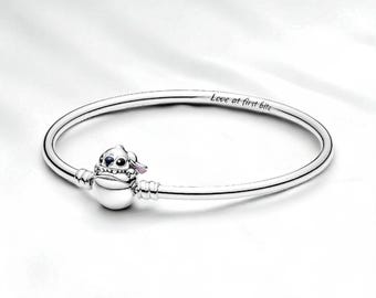 Cute Stitch Biting Clasp Bangle, Fancy Jewellery for Women, Perfect Gift For Her, Lilo & Stich Bracelet, Compatible with Pandora Charms