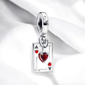 Charm brillante de Alicia en el País de las Maravillas, Charm de plata para pulsera de la Reina de Corazones, compatible con pulseras Pandora, Charm de naipe