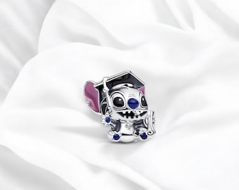 Silver Stitch With Graduation Cap Charm, Uni Charm, Graduation Jewellery, Fits On Pandora Bracelet, Cute Charm, Graduation Gift, Lilo Charm