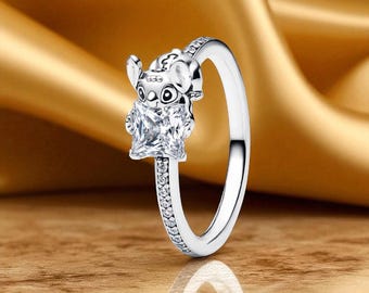 Stitch & Stone Ring, Sterling Silver Enamel Ring with Cubic Zirconia, Jewellery Gift for Women