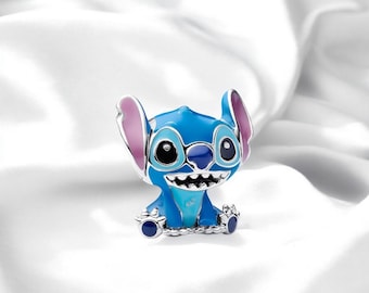 Silver Stitch Charm For Bracelet, Silver Stitch Charm ,Lilo & Stich Charm, Fits On Pandora Bracelet, Blue Enamel Bracelet Charm, Disney Gift