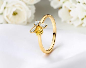 Honey Bee Ring for Women, 14K Gold Plated Bee Ring for Her, Gold Bee Jewellery Inspired By Nature, Dainty Statement Ring Gift for Her
