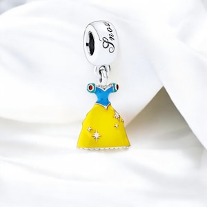 Princess Dress Charm, Adorable Snow White Charm Bracelet, Yellow And Blue Enamel Pendant, Fits On Pandora Bracelet, Gift For Her