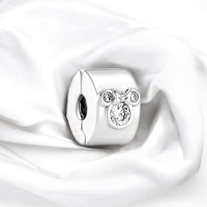 Cute Mickey Mouse Clip Charm, Sterling Silver Round Clip On Bracelet Charm, Silver Pendant, Fits On Pandora Bracelet,  Gift For Her