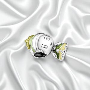 Sterling Silver Tiana Charm For Bracelet, Cute Green Enamel Pendant, Fits On Pandora Bracelet, Gift For Her, Princess Charm