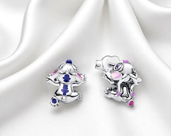 Cute Stitch And Angel Stud Earring, Playful Silver Stud With Enamel, Animal Earrings, Silver Lilo Stitch Stud, Gift For Her