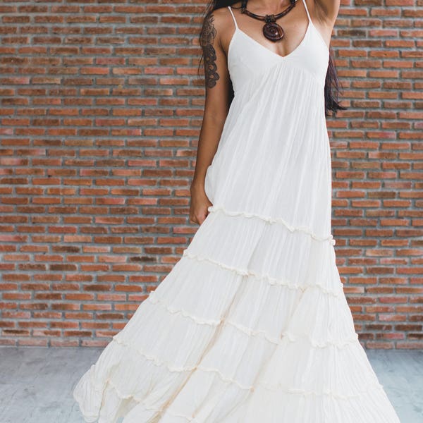 White halter long dress/Maxi dress/boho dress/bohemian/beach dress W11