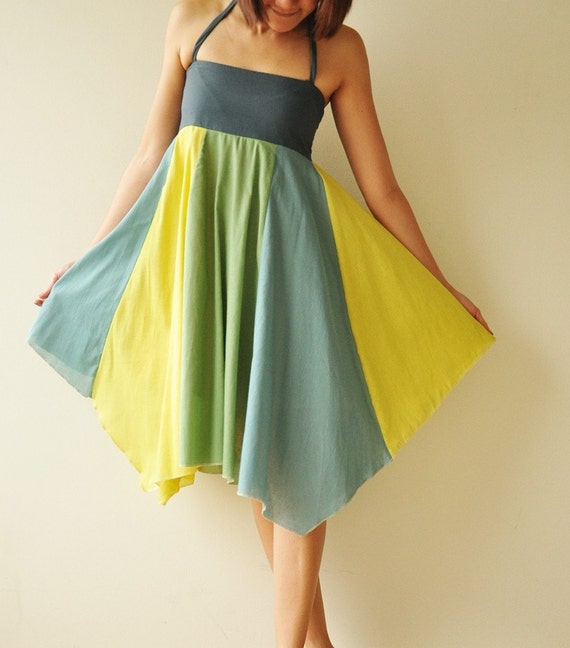 Items similar to Umbrella...Green Tone Cotton dress on Etsy