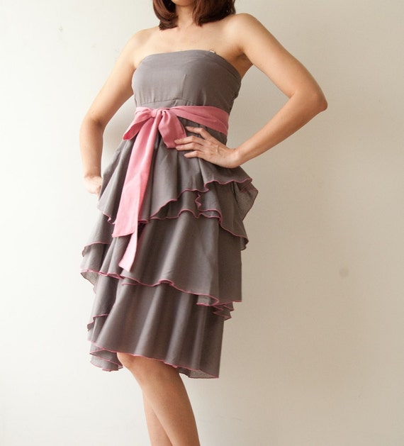 Items similar to Waft ... Gray with dark pink Cocktail Dress 2 Sizes ...