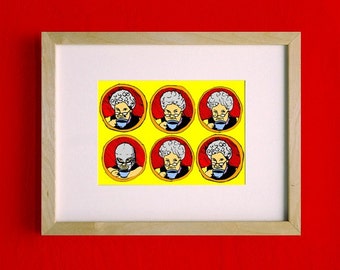El Santo y La Abuelita Mexican Pop Art Print