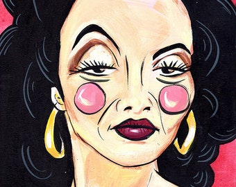 Maria Felix Mexican Pop Art Caricature Style Original Painting - 8x10 in Panel