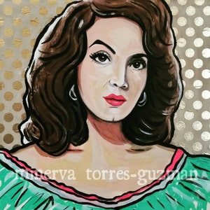 Maria Felix Mexican Pop Art Bright Colors Original Painting - 8x8 in Panel
