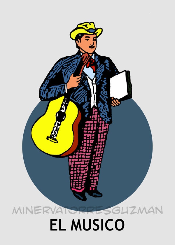 El Musico Loteria Mexican Pop Art Print Etsy