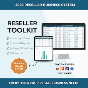 Reseller Spreadsheet Google Sheets | Inventory Sales & Profit Tracker for Poshmark eBay Mercari Depop Etsy | 2026 Business Toolkit