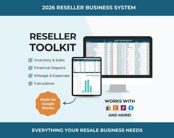 Reseller Spreadsheet Google Sheets | Inventory Sales & Profit Tracker for Poshmark eBay Mercari Depop Etsy | 2026 Business Toolkit