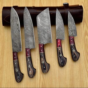 Handmade Damascus Steel Chef Knife set of 5pcs With Sheet, Chef Knives Set, Kitchen Knives Set, Gift For Her , Gift For Dad