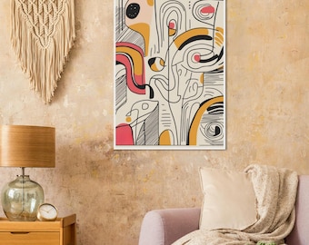 Poster astratto minimalista con cornice in legno e carta opaca di qualità museale