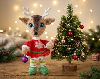 Reindeer Doll Crochet Pattern PDF, Christmas Deer Amigurumi Pattern, Poseable Fawn Art Doll, Holiday Decor, Instant Download