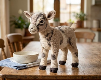 Realistic Baby Goat Crochet Pattern PDF | Advanced Amigurumi Newborn Kid, Poseable Legs, Sculpted Face, Fleece Texture