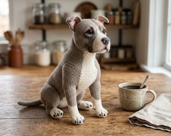 Realistic Pitbull Amigurumi Crochet Pattern PDF | Life-Like Poseable Dog Plush, Expert Crochet Dog Pattern Download