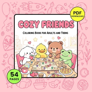 Cozy Kawaii Friends Coloring Book – 54 Adorable Cute Animal Pages for Adults & Teens | Cozy Coco Wyo Relaxing Line Art, Digital Printable