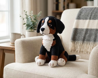 Patrón amigurumi de perro de montaña bernés (PDF), patrón de crochet de perro realista, patrón digital de crochet de cachorro de peluche realista