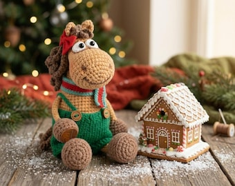 Horse Crochet Pattern PDF, Smiley Horse Amigurumi Pattern, Festive Pony Doll with Outfits, New Year Decor, Instant Download
