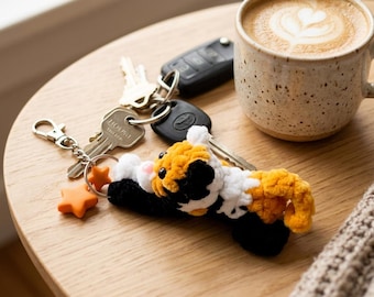 Cat Keychain Crochet Pattern PDF, Mini Amigurumi Cat Pattern, Plush Kitty Bag Charm, Calico Cat Keyring, Instant Download