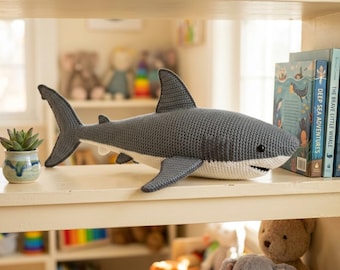 Realistic Shark Crochet Pattern PDF, Great White Shark Amigurumi Pattern, Ocean Sea Animal Crochet Toy, Nautical Decor, Instant Download