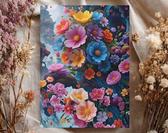 Floral Hardcover Journal, Colorful Lined Notebook, Art Writing