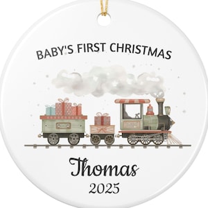 Babys First Christmas Ornament, Personalized Train Keepsake, Custom Name & Year, New Baby Gift 2025