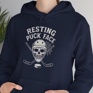 Resting Puck Face Hoodie, Funny Hockey Skull Hooded Shirt, Halloween Hockey, Hockey Shirt, Ice Hockey Player Gift