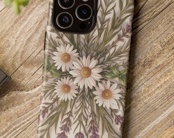 Boho Floral Phone Case, Daisy Lavender Wildflower Cover