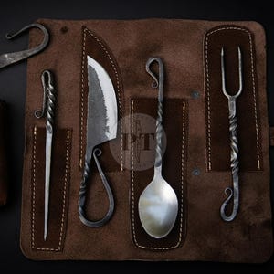 Hand-Forged Carbon Steel Fire Striker Kit – Medieval Utensils set, Camping Bushcraft Gear
